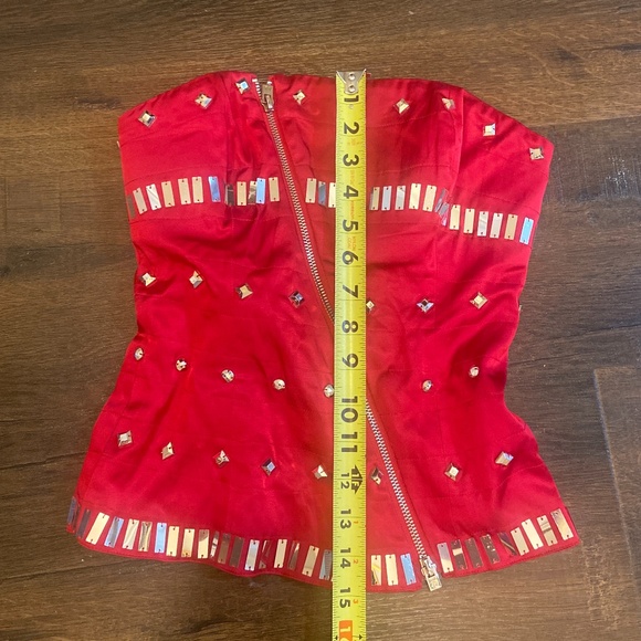 Y2K BEBE TRAPUNTO CORSET BUSTIER RED SATIN TUBE TOP SZ XXS NEW STUDDED SATEEN - Picture 8 of 14